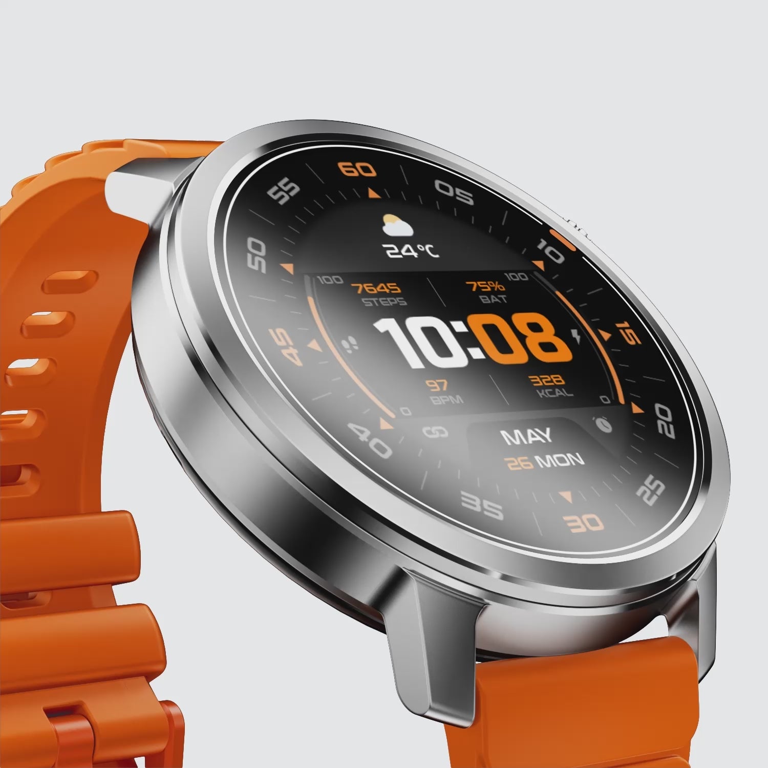 Kospet Magic Orb Smartwatch Silver With Orange Silicone Strap #color_silver