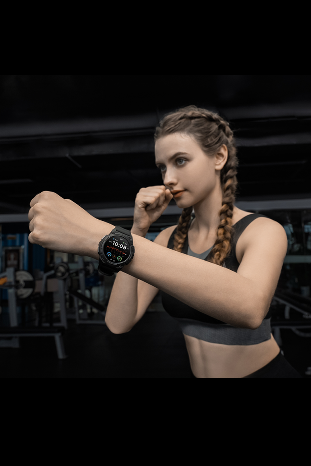 woman wearing tank s2 smartwatch boxing